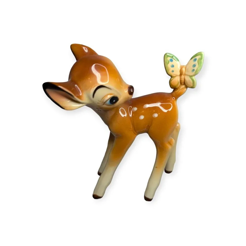 Vintage Walt Disney Productions Bambi w/ Butterfly Figurine Made in Japan